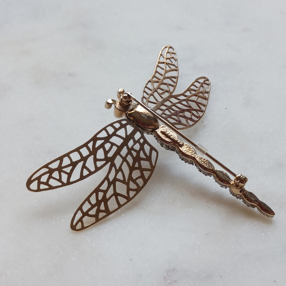 Carolee Vintage Dragonfly Brooch Pave Crystal En Tremblant Articulated Wings - Picture 8 of 10